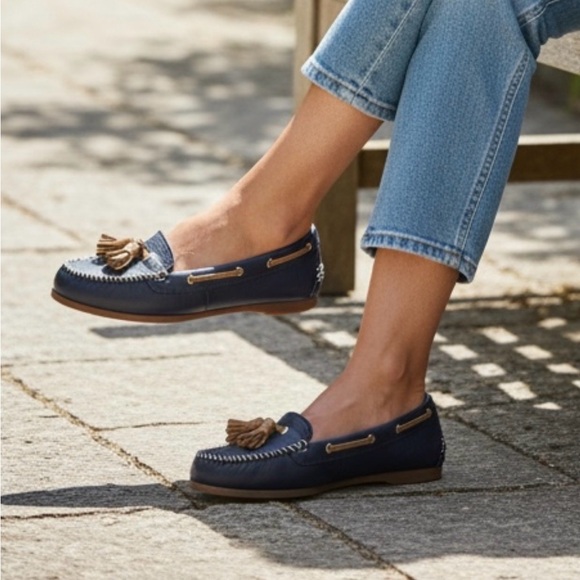 Sperry Top Sider Women's Navy Blue Leather Tassel Slip On Loafers Flats 6M - Picture 2 of 11
